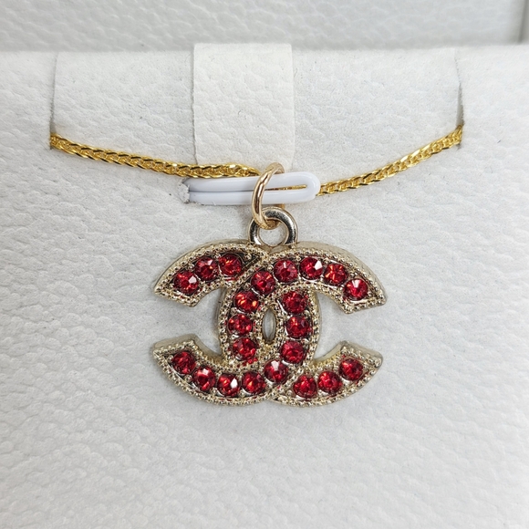 Authentic CHANEL Necklace with Red Crystal Logo Pendant. Zipper Pull - Picture 1 of 6